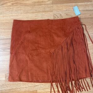 Forever 21 Terracotta Fringe Suede Skirt